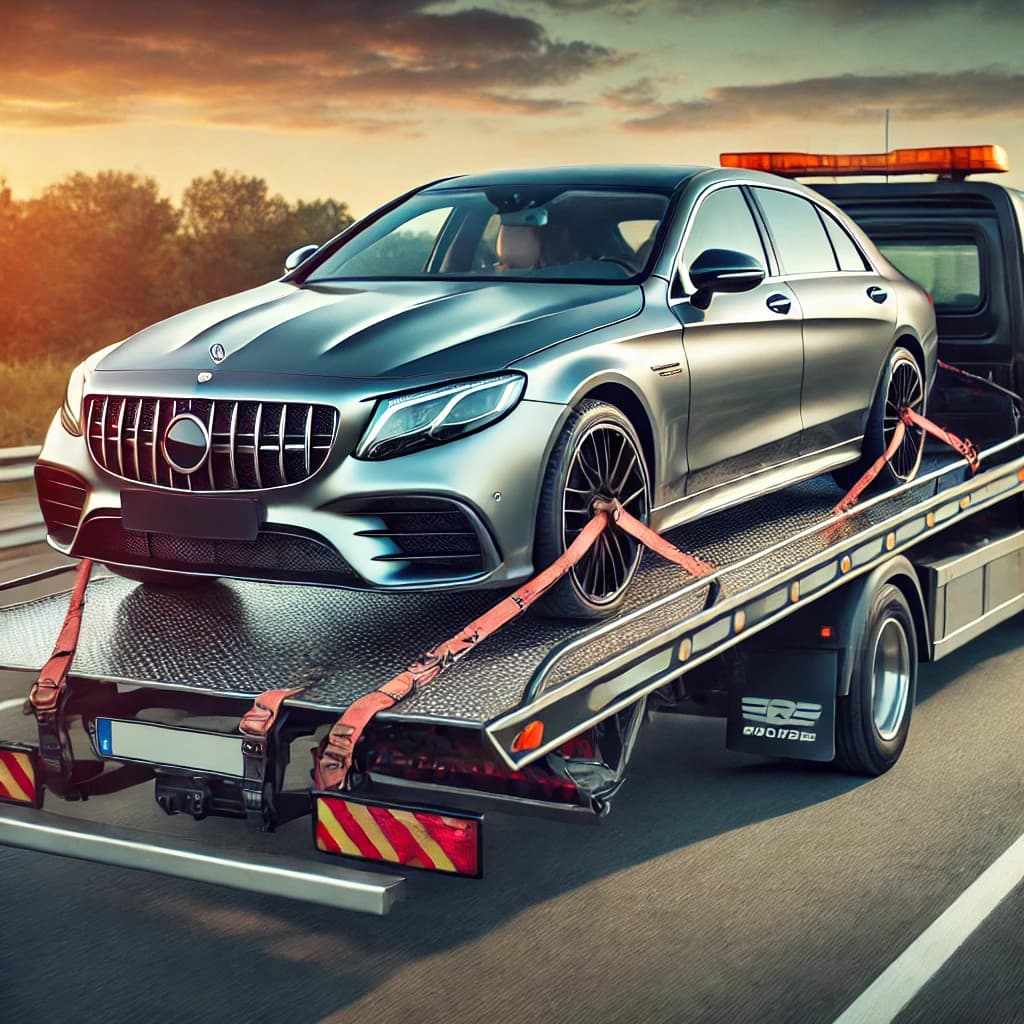 سيارة مرسيدس فاخرة على سطحة نقل